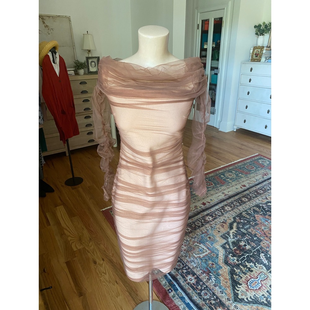 Fashion‎ Nova Mesh Ruched Off-The-Shoulder Midi Dress NWT Size Medium